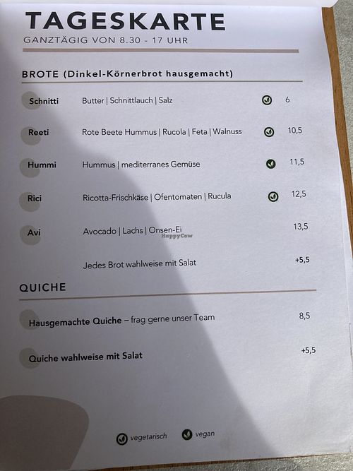 Menu  at Café Resa in Bayern