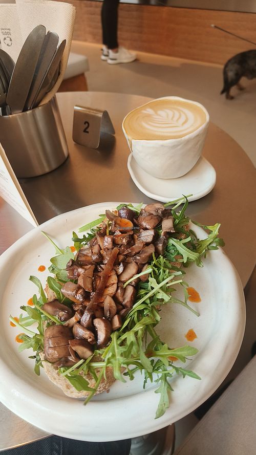 Vegan sourdough bread with mushrooma, vegan mayo and rucola at Kula.Lab in Innsbruck