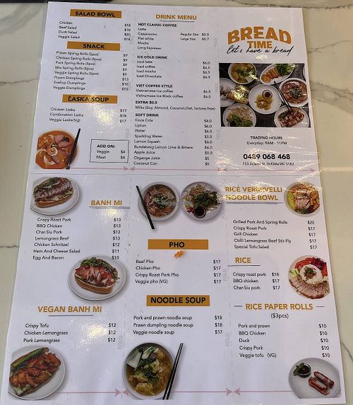I forgot to take a photo of the menu when we went. This is a photo from google which is exactly the same from memoryy  at Bread time in St Kilda