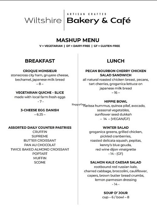 menu at Wiltshire Pantry Bakery and Café - Nulu in Louisville