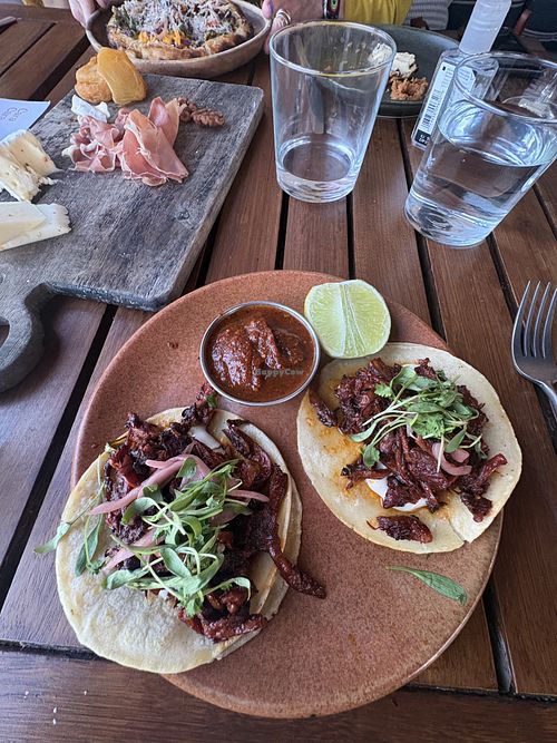 Oyster mushroom tacos gluten freee  at Cara Cara in Los Angeles