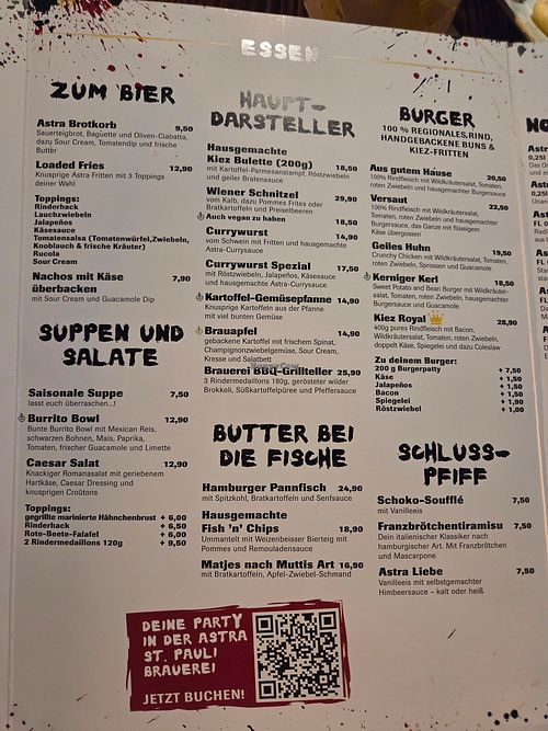 Speisekarte at Astra St. Pauli Brauerei in Hamburg