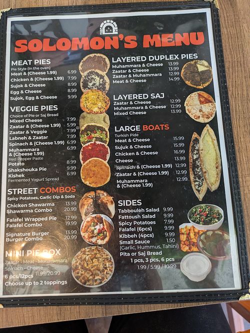 Menu at Solomon's Oven in Ottawa