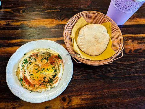 Hummus and Pita bread at Burekas at Burekas in Kosice