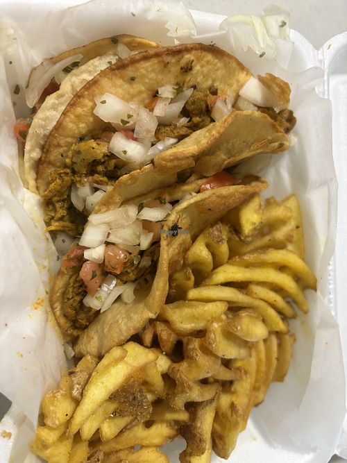 Vegan tacos plate  at Big Fat Vegan in Atlanta