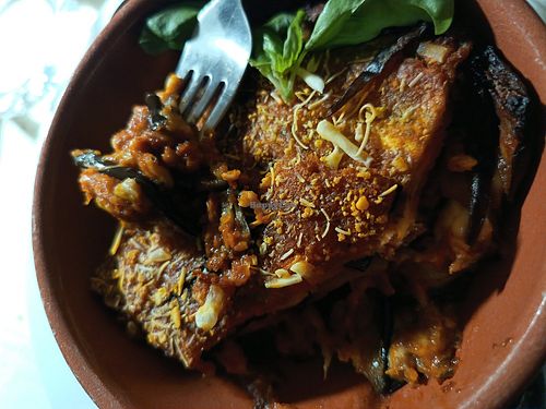 Parmigiana di melanzane vegana at Il Fiore di Zucca in Gardone Riviera