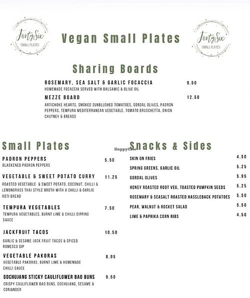 Vegan evening menu at FortySix in Malton