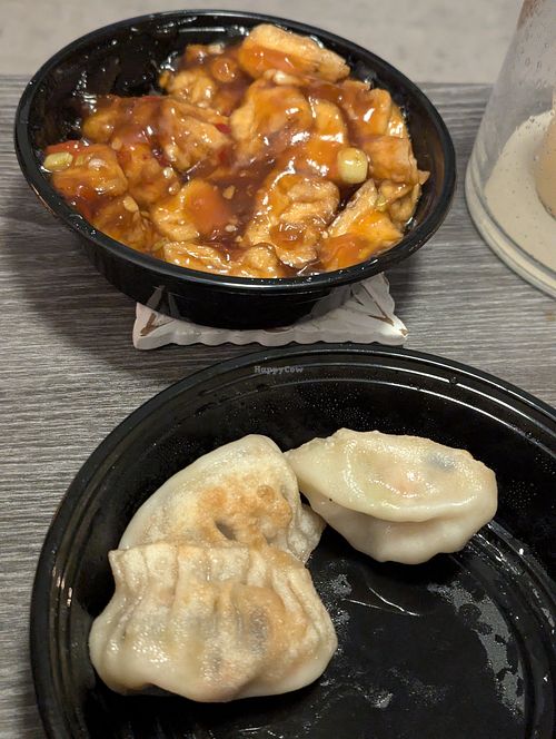 General Tso's Tofu and Veggie Dumplings at Fire Wok in Windsor Locks