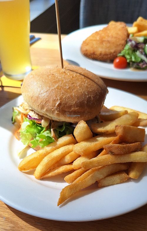 Jackfruit Burger & chips at Bundaberg Social Club in Bundaberg
