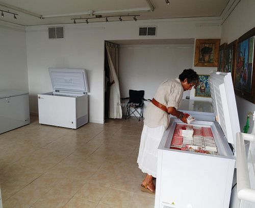 Several freedges un the shop. at Opcion Vegetal in Madrid