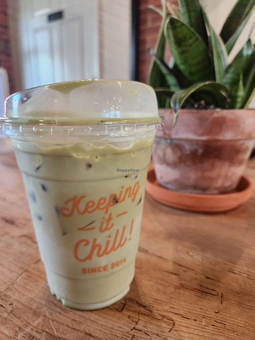 Vegan matcha with lavender and oatmilk at Broad Porch Coffee and Cafe in Luray