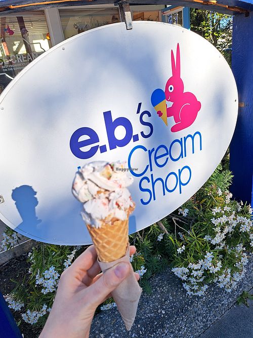 2 flavours in a waffle cone at E.B.'s Ice Cream in Sechelt