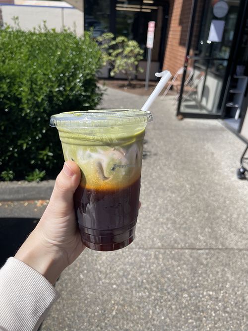 Matcha Thai tea with coconut milk  at Thai Wisdom Bistro Edmonds in Edmonds