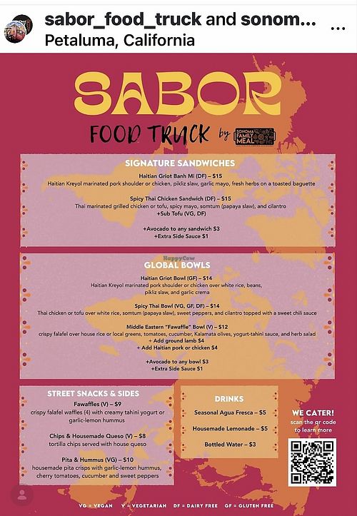 Menu   at SABOR Food Truck (Part of Sonoma Family Meal) in Petaluma
