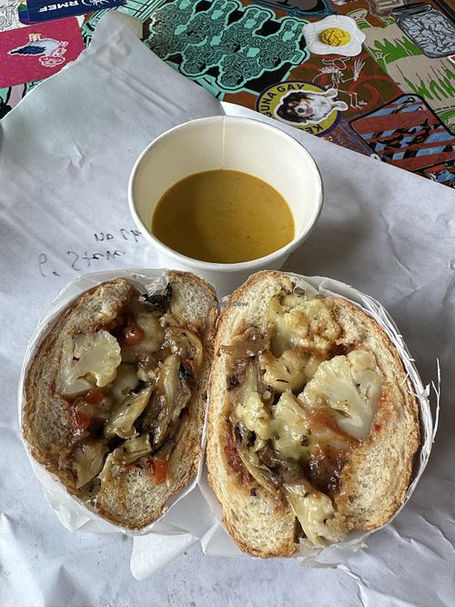 Steve grinder made vegan   at Lottie & Zula's in Portland