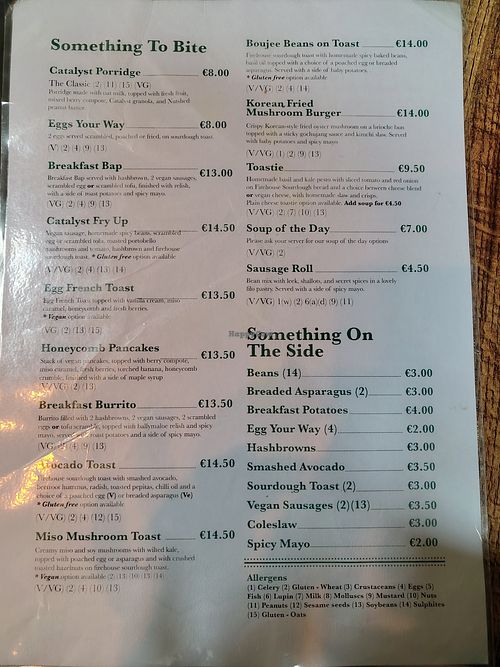 Menu at Catalyst Cafe - Florence Villas  in Bray