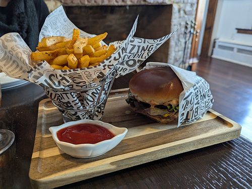 Plant based burger and fries at Cozy Cafe & Restaurant in Bethlehem