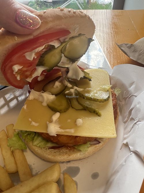 Veggie burger with tomato, gherkin, lettuce, onion, vegan mayo and vegan cheese   at Fast Food BAMP in Zabljak