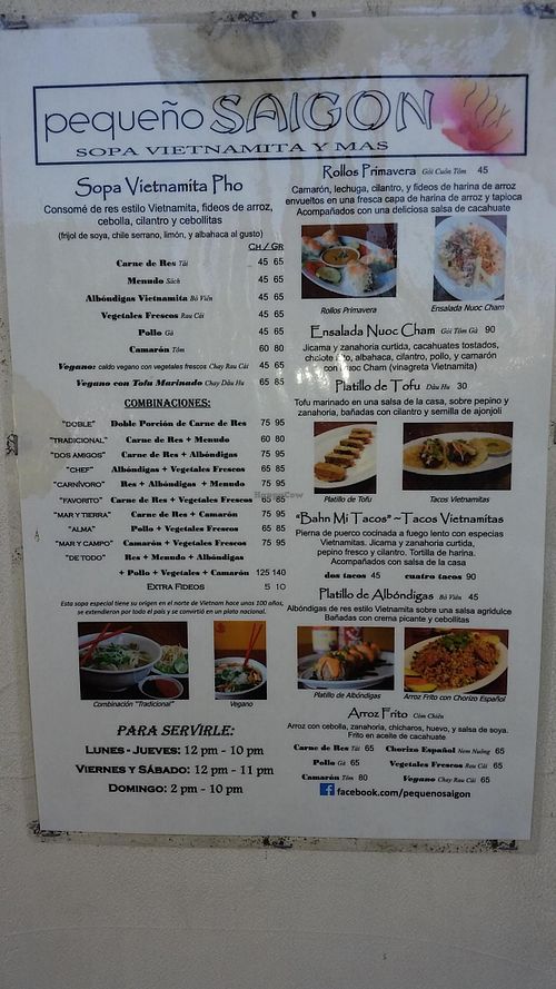 menu at Pequeno Saigon in Tijuana