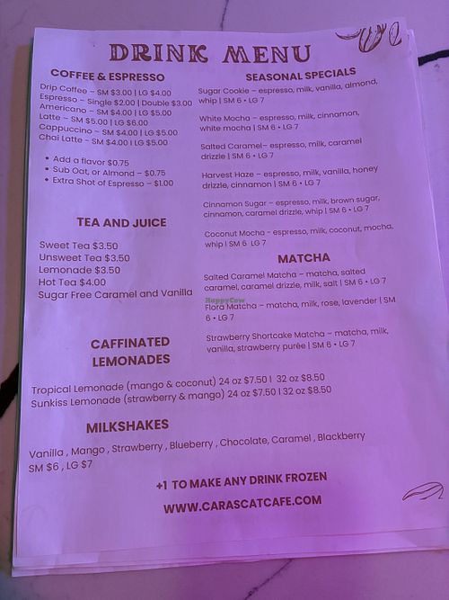Menu   at Cara's Cat Cafe in Destin