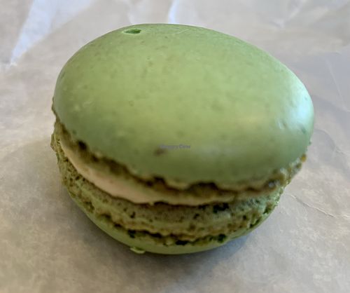 Deeelicious vegan pistachio macaron!  at Stagecoach Coffee Roasters in Cooperstown