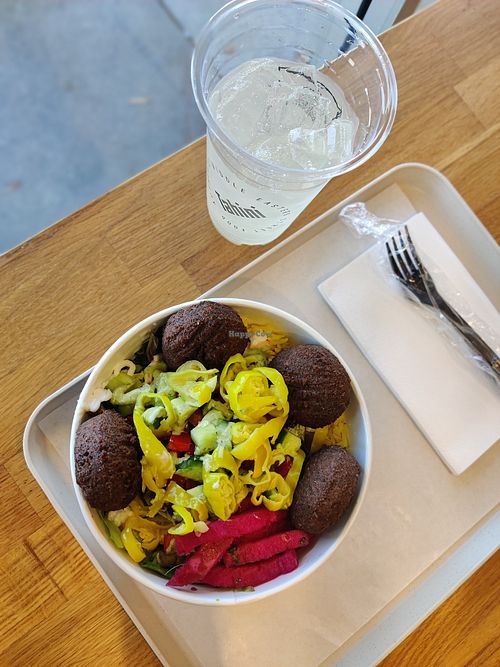 Salad bowl with falafel at Tahini Authentic Middle Eastern Street Food - Mission Valley in San Diego