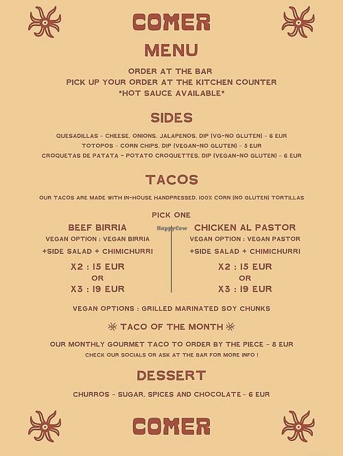 Menu   at COMER - Actual Tacos in Saint-gilles