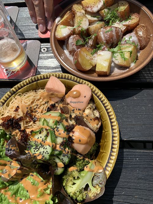 Seasonal vegan options - Asian noodle salad, roasted potatoes.   at CHAFF in Brussels