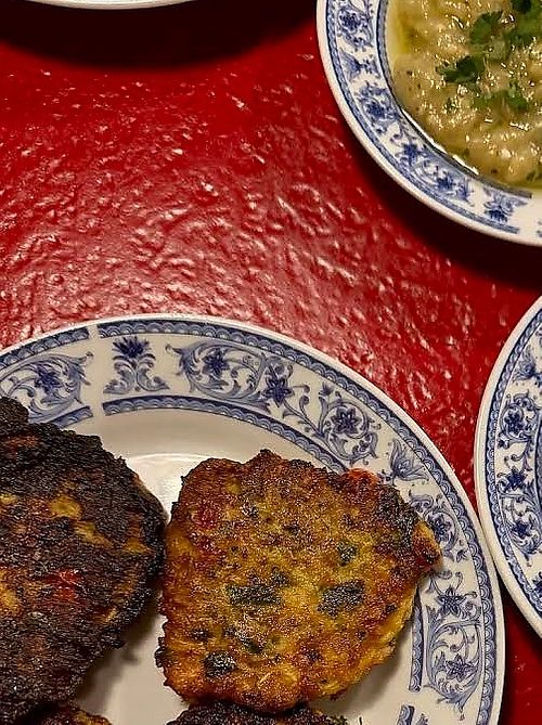 Zucchini fritters and eggplant tapenade  at Madame Beta - Pita & Taverna in Brussels