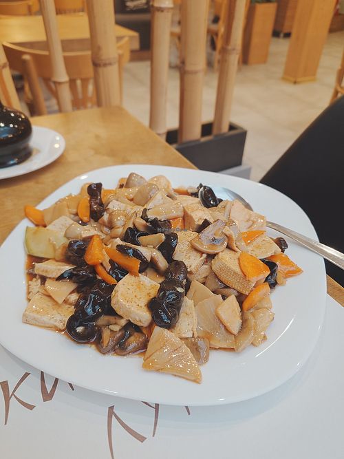 Tofu with bamboo and black mushrooms. at Chinese Moon in Burgas
