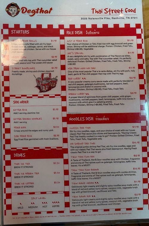 Menu at Degthaistreetfood LLC in Nashville