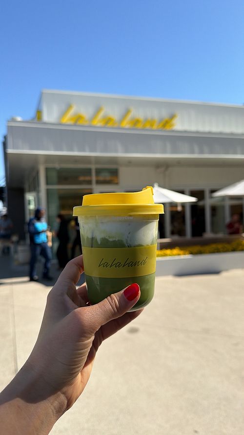 Iced chai matcha with oat milk and dairy free cold foam at La La Land in Nashville