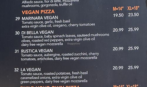 Vegan menu  at La Pache Pizza Commercial Drive in Vancouver
