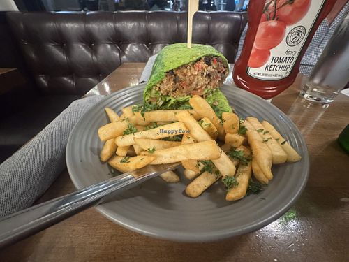 Wild mushroom quinoa wrap with fries   at DFW - CRU Food & Wine Bar - TD in Dallas