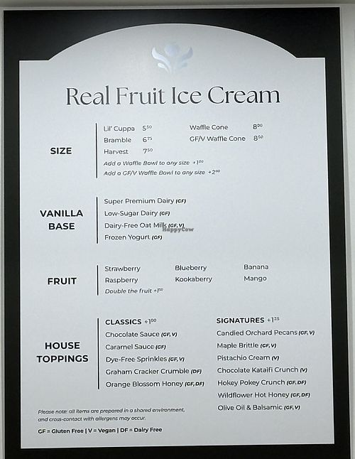 menu options   at Bramble & Berry Ice Cream in Lancaster