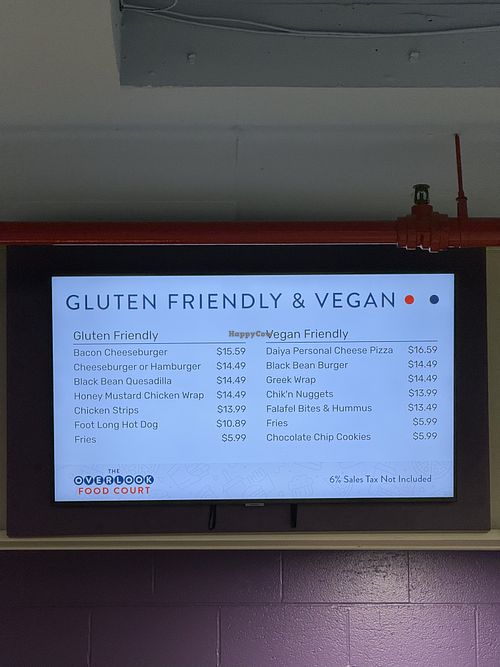 The menu  at The Overlook Food Court in Hershey
