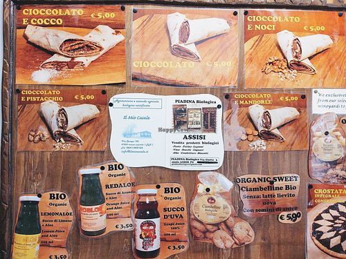 Menu at Piadina Biologica in Assisi