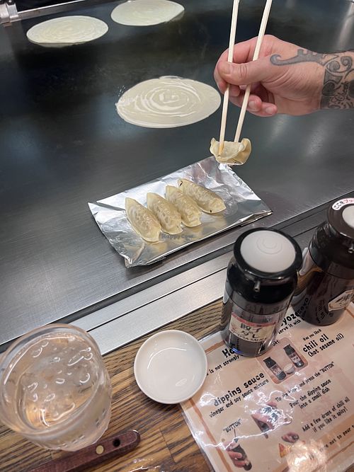 Vegan dumplings  at Nagataya in Hiroshima