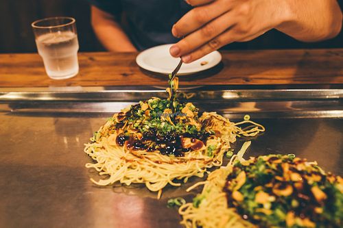 Yummy vegan okonomiyaki at Nagataya in Hiroshima
