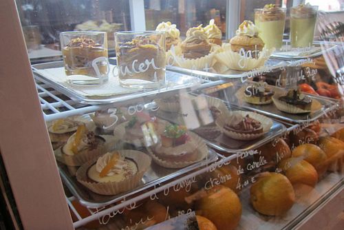 Not the clearest photo ever, but these were the vegan, organic, gluten-free dessert options the day I arrived. at Rest'o in Bordeaux