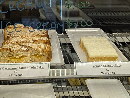 Two vegan cakes at Mountain View Cafe in Maleny