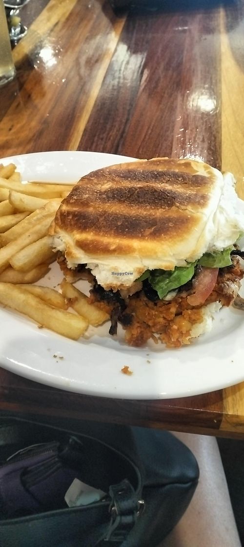 Vege burger and chips at MARRAWAH INN in Marrawah