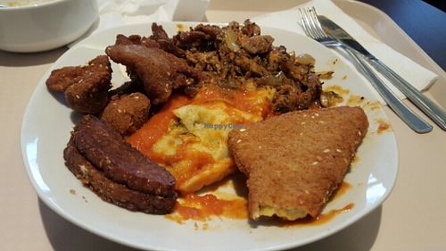 Cheese, tempeh, gyros, raviolli and other deliciousness! at Vega City in Budapest