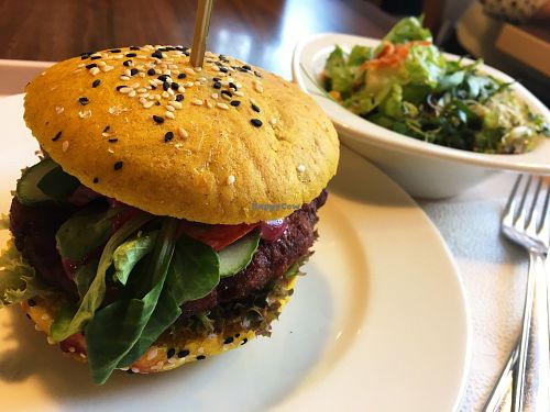 Vegan burger w/ salad at Vega City in Budapest