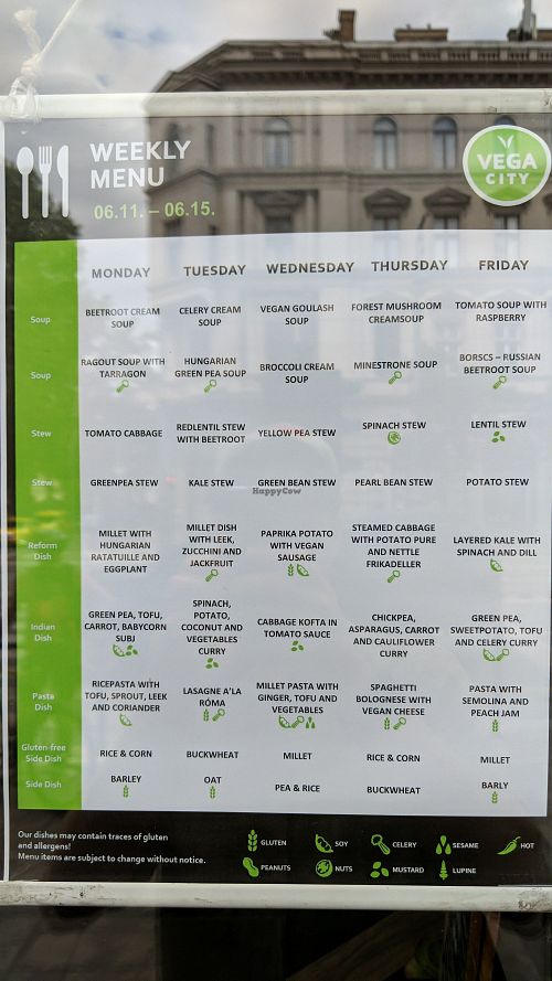 Weekly menu at Vega City in Budapest