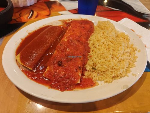 Bean burrito and bean enchilada with rice at Mi Casa Mexican Restaurant #3 in Corbin