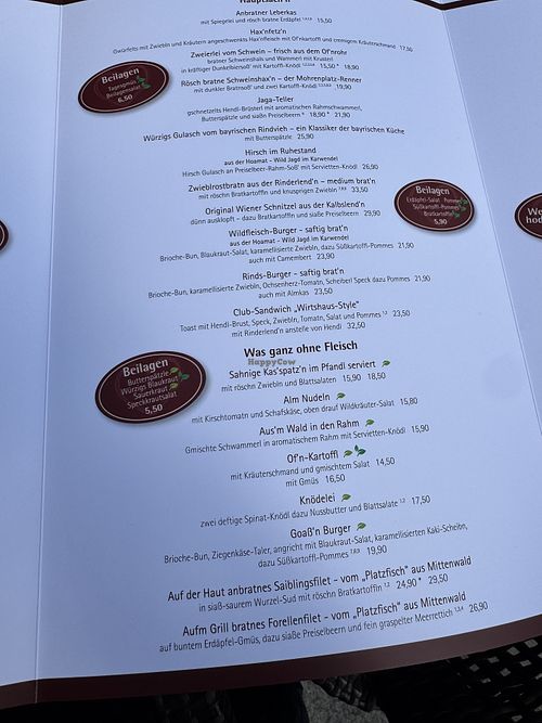 Menue  at Fischers Mohrenplatz in Garmisch Partenkirchen