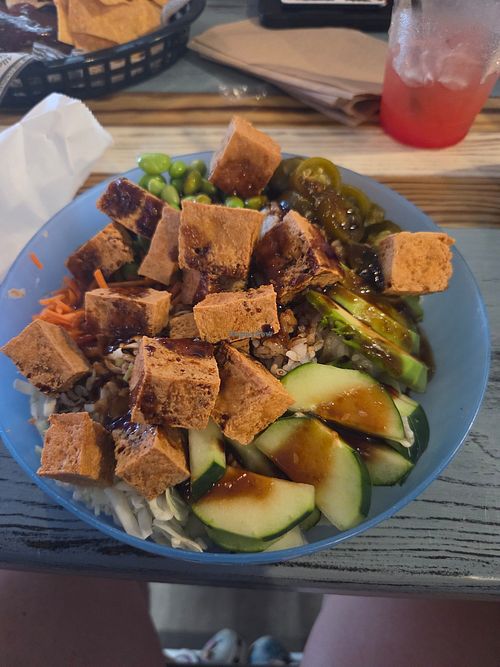 Beach bowl with crispy tofu at Salty Brews Cafe in North Myrtle Beach