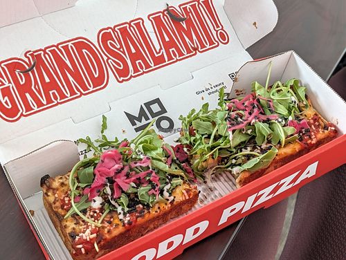 Plant pizza at MOTO Pizza Pioneer Square in Seattle