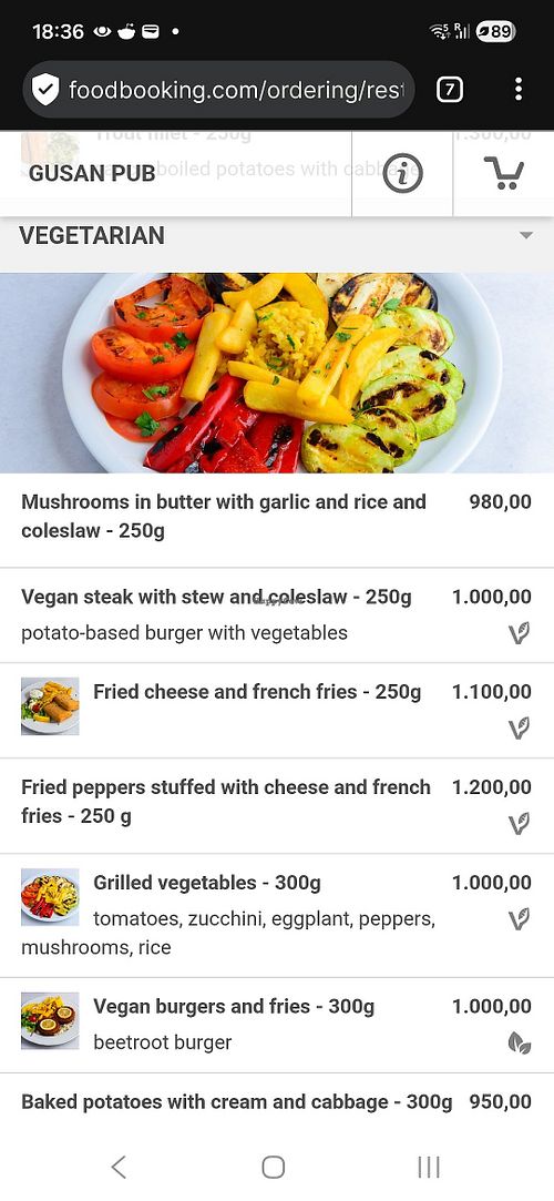 From online menu May 18 2026 at Pivnica Gusan in Novi Sad